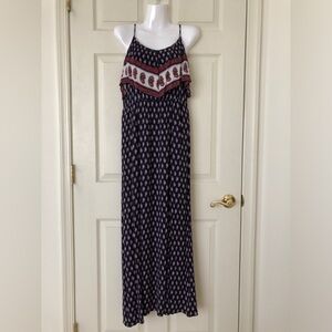 American Eagle Boho Navy Paisley Maxi Dress—Spaghetti Straps, Open Back Size M